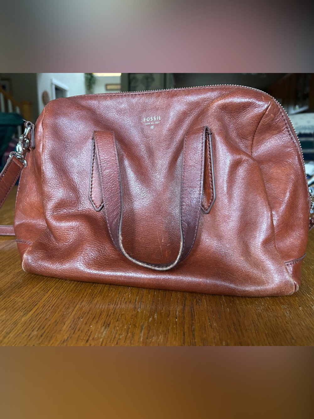 Fossil Brown Leather Satchel with Removable Strap